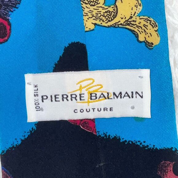 Pierre Balmain Tie Abstract Design Pink Blue Black 100% Silk - Picture 2 of 4